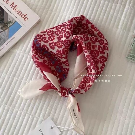 Spring and Summer Fresh Breathable Women's Soft Artistic Decorative Small Silk Scarf Japanese Style Vintage All-match Floral Cotton Linen Small Square Scarf