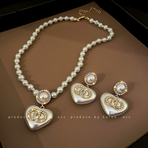925 silver needle set with diamonds and pearls double circle love earrings French retro trendy earrings autumn and winter exquisite earrings for women