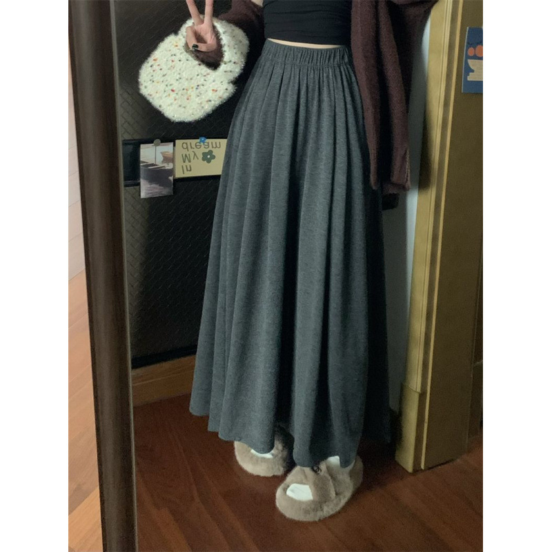 Large size autumn and winter elastic waist glutinous rice skirt pants make you look slim and versatile high waist slim mid-length half-body large hem skirt pants