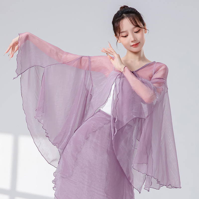 女性用クラシックダンスパンツ、古代風ワイドレッグパンツ、パフォーマンスステージ衣装、練習着、中国現代民族舞踊エレガントガーゼパンツ|undefined