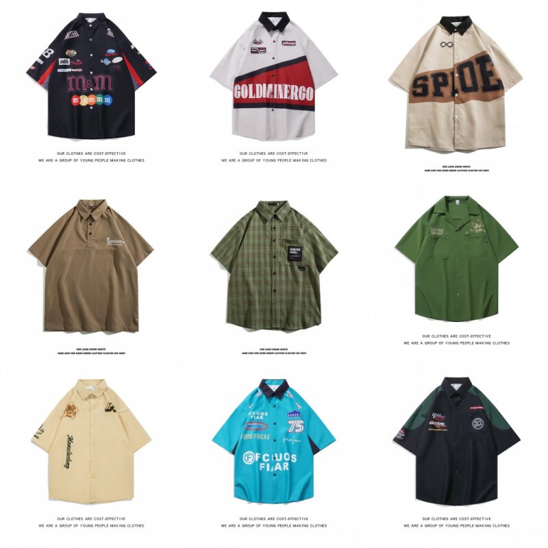Motorcycle Lazy Trendy Five-Quarter Sleeve Fashion Ins New Standard Shirt Summer Men Youth Popular Japanese Style Plaid