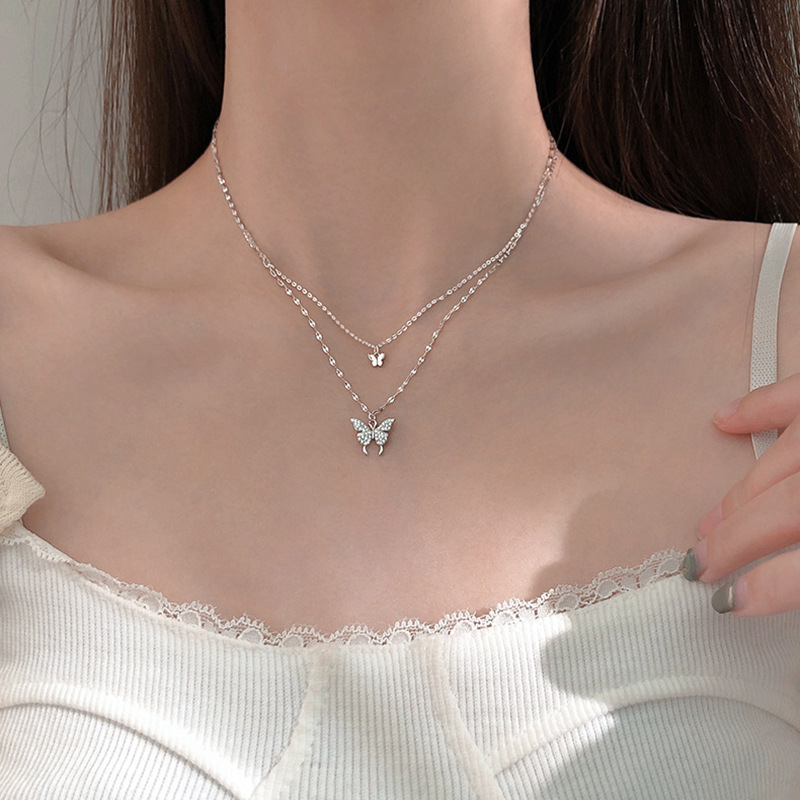 South Korea double layered butterfly necklace clavicle chain