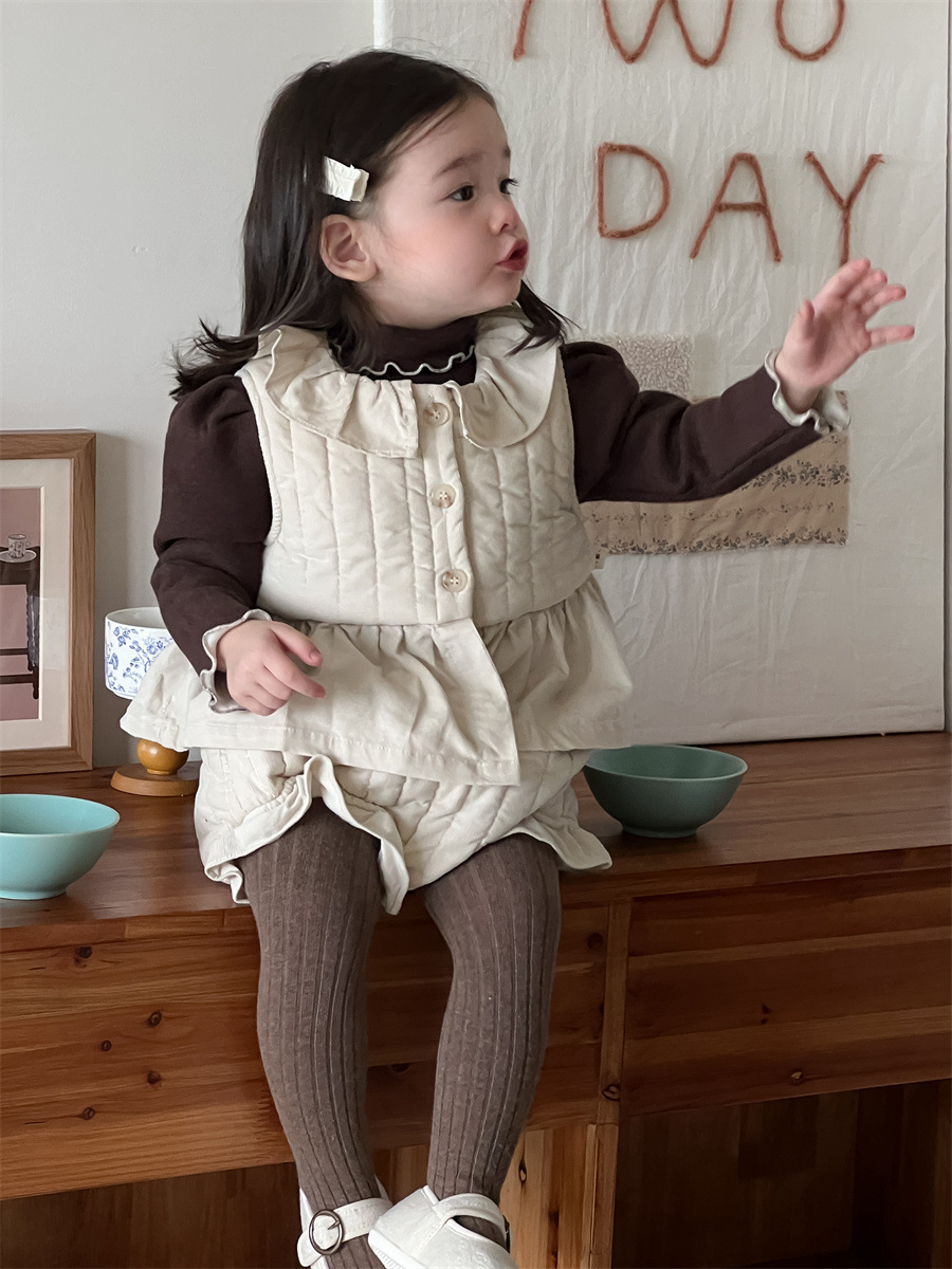 Invierno infantil engrosado conjunto de ropa infantil coreana ropa de bebé ropa de invierno de niñas chaleco de algodón envuelto con dos piezas