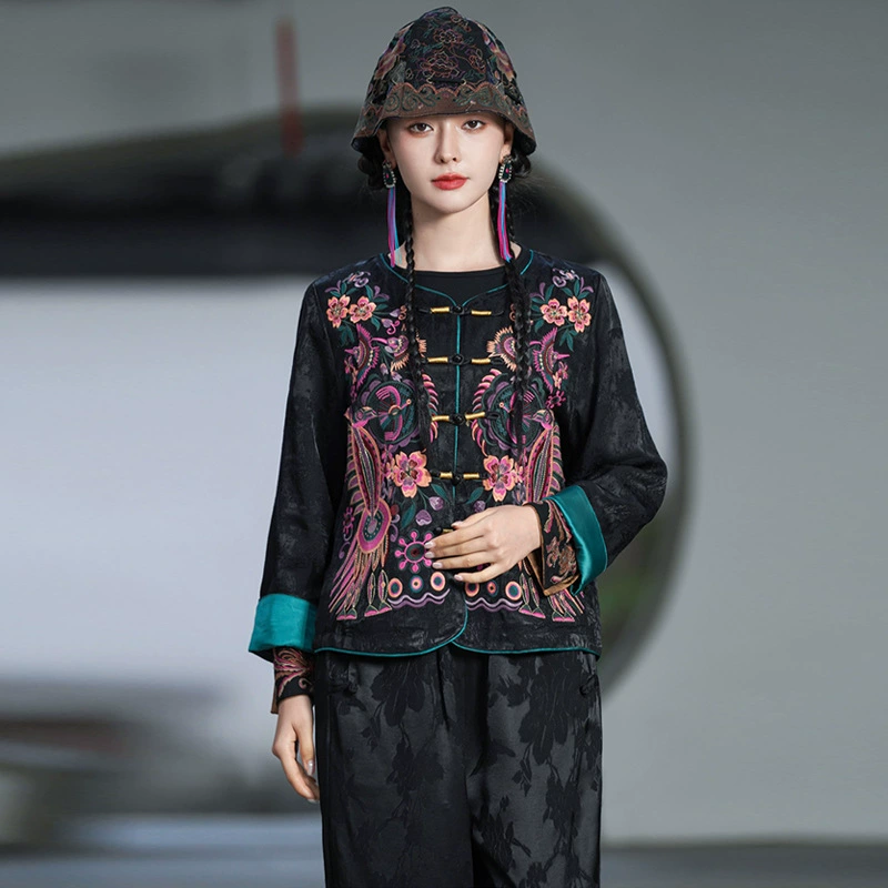 Высокое качество физический магазин оптом национальный стиль женский китайский стиль ретро тяжелая промышленность с вышивкой кардиган топ