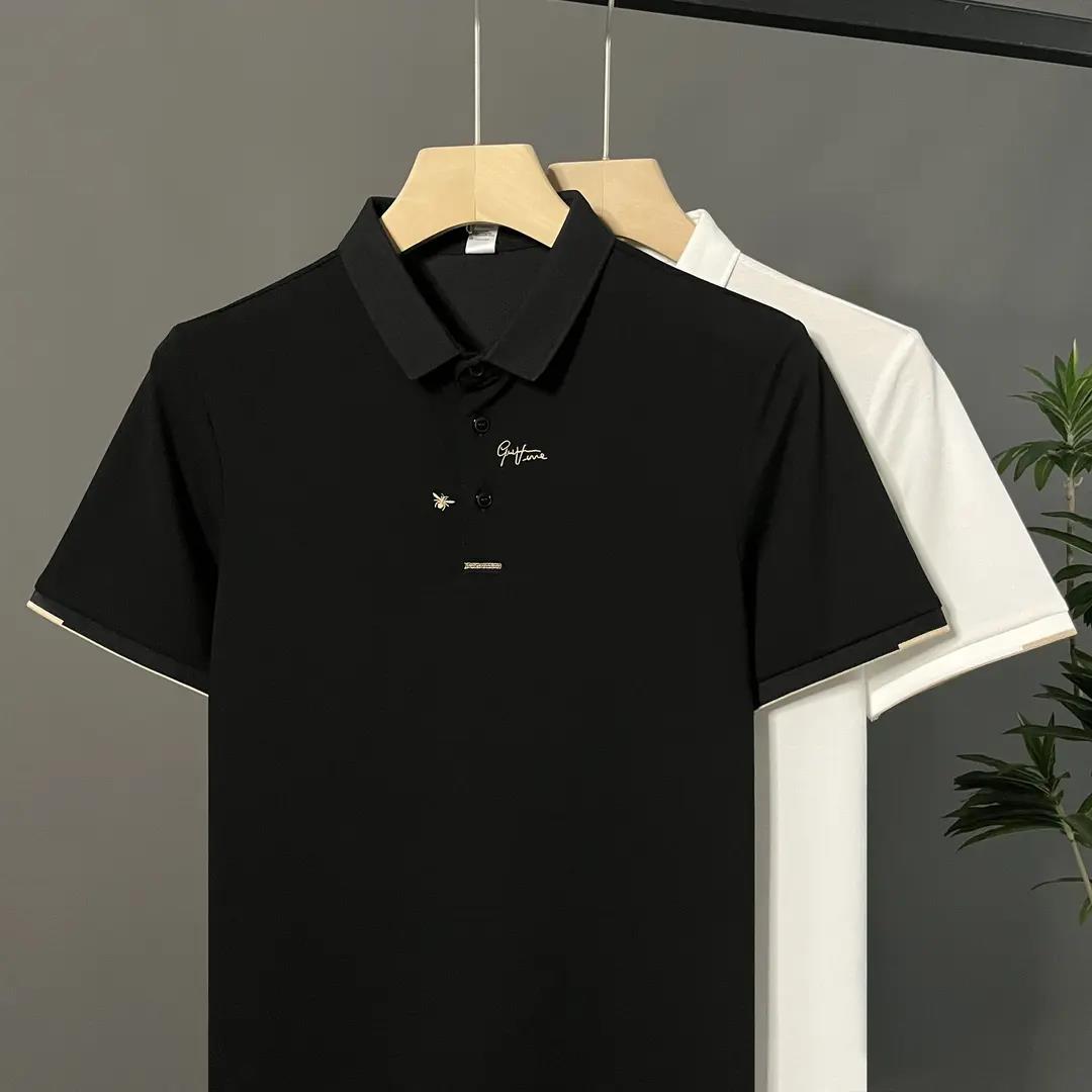 Men's Summer Thin Short Sleeve Polo Shirt Korean Style Slim Fit Letter Embroidery Casual Versatile Turn-Down Collar 9997