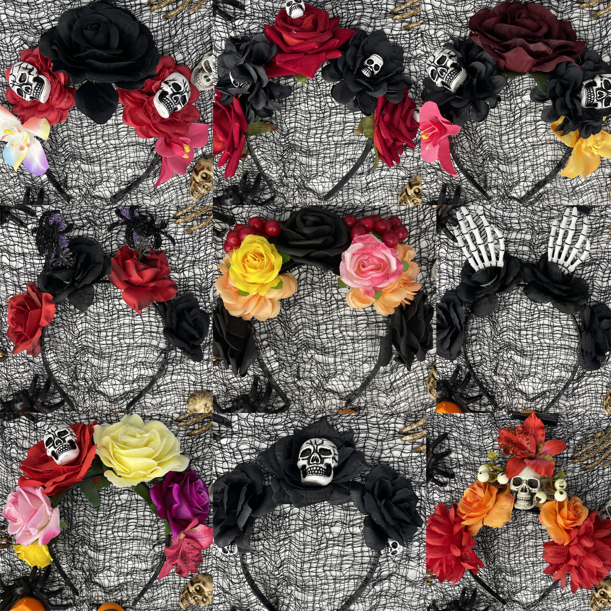 Halloween simulation rose headband skull ghost hand niche personality headband Gothic girl dark hair accessories_voghion.com