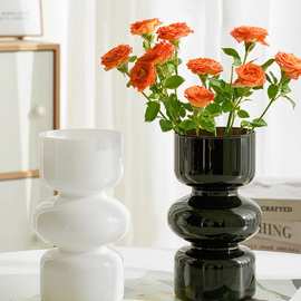 简约桌面摆件小玻璃花瓶黑色复古感客厅插花家居饰品