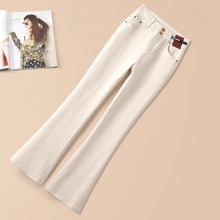 米白色微喇牛仔裤女秋冬季2025年新款高腰显瘦修身简约直筒喇叭裤