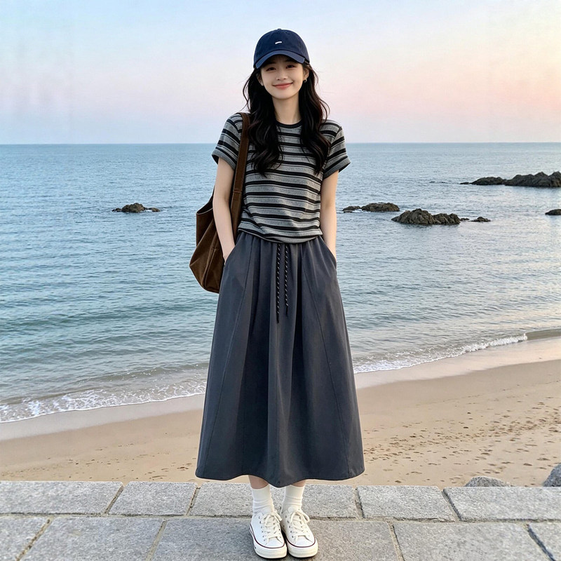 Gray Workwear-Style Half-Skirt for Women, 2026 New Summer Model, Plus-Size Loose Fit, Slimming A-Line Skirt, Pumpkin Long Skirt