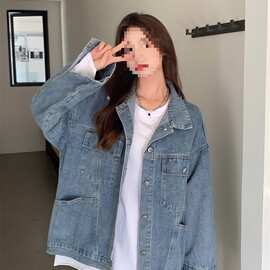 实拍牛仔外套女春秋季百搭宽松工装夹克港风韩版潮流牛仔褂子