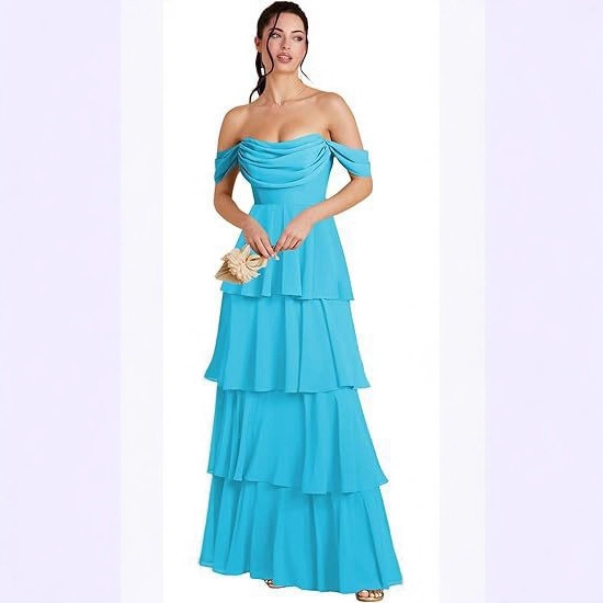 Fashionable One-Shoulder Evening Dress Aliexpress European and American Women's Long Dress Birthday Party Ball Gown Cake Dress