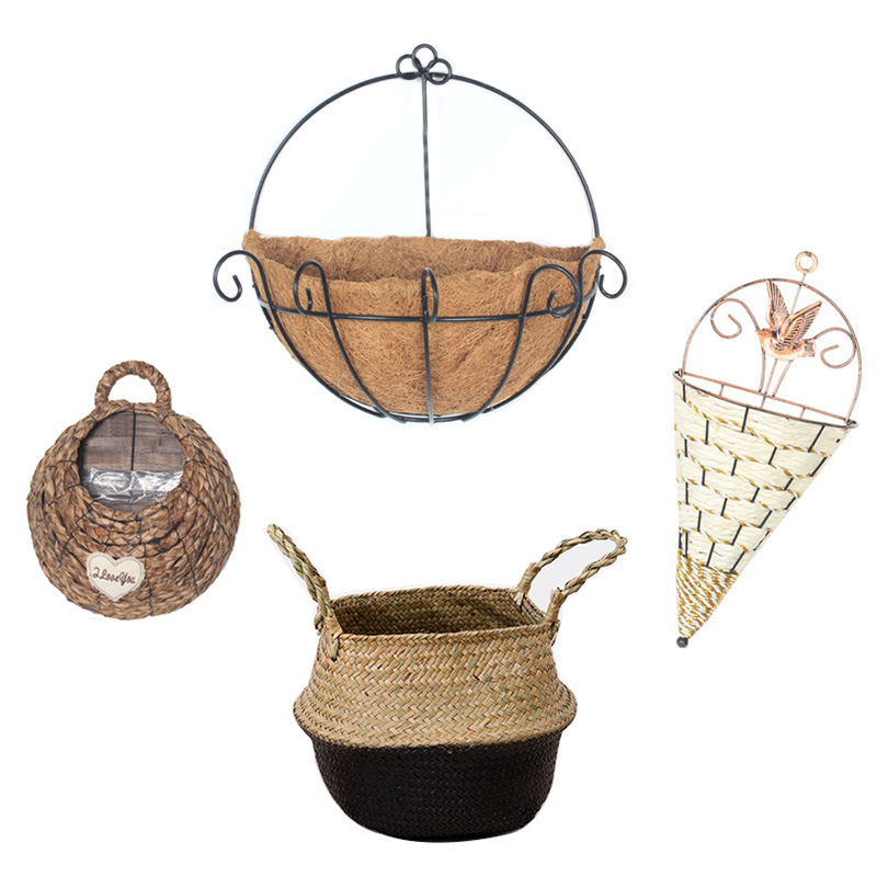 Maceta semicircular para colgar en la pared, cesta decorativa de pared, maceta de ratán de hierro para colgar en la pared, cesta colgante para decoración de interiores, planta floral