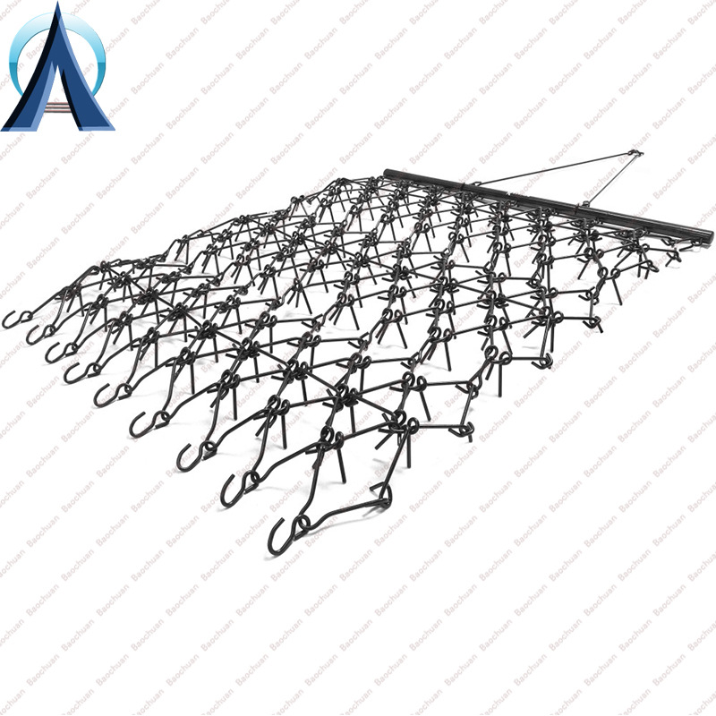 Rastrillo de césped galvanizado, tractor de malla de acero, rastrillo de cadena pesada, rastrillo de cadena de cadena, rastrillo de fondo plano