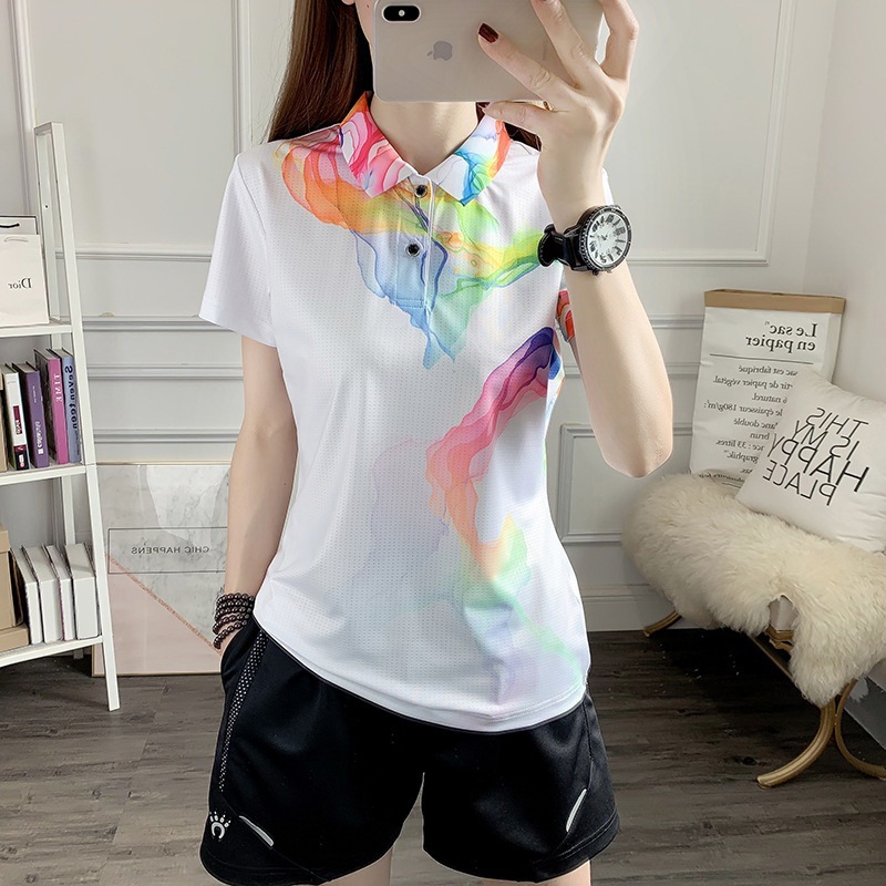 New Quick-drying Clothes Short-sleeved T-shirt Outdoor Women's Printed Slim-fit Slimming Fitness Clothes Running T Summer Wholesale Ice Silk