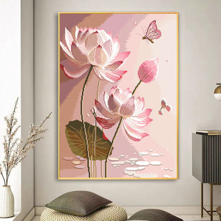 Cross-Stitch Manufacturer Tiktok Kuaishou Xiaohongshu Dropshipping 2025 New Thread Embroidery Living Room Embroidery Floral Lotus