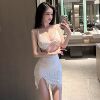 Hanging strap hollowed out lace dress
