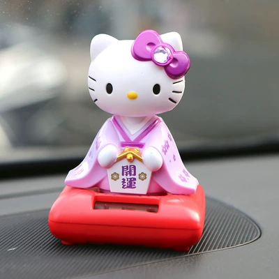 Decoration Ornaments Shaking Head: Car ornaments - purple-kimono-kitty-solar-style