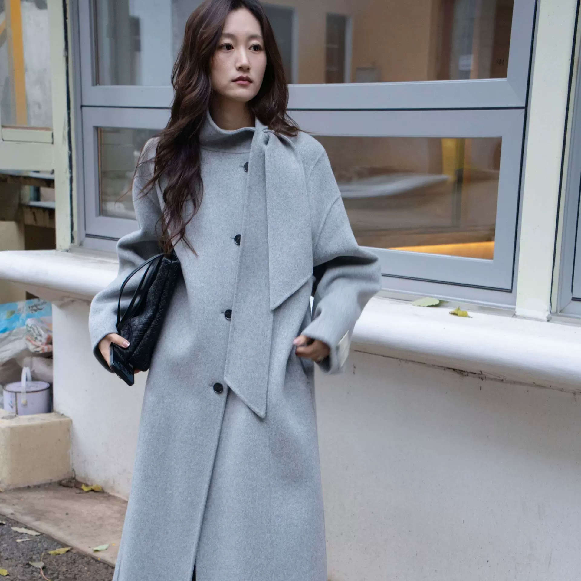 大连宣美~25年法式优雅双面手缝羊毛大衣女秋冬新款长款外套C-619