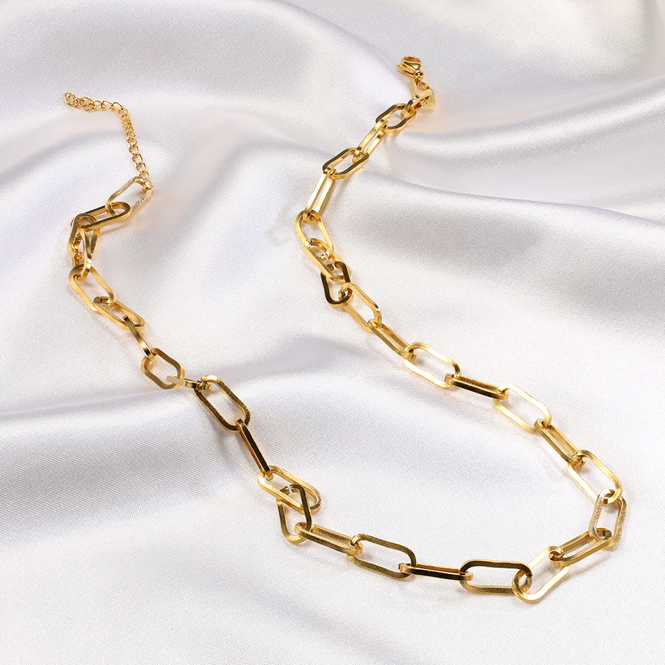 20g Weight PVD Coated Gold Plating Process PVD Coated 18K Gold Plated Geometric Stainless Steel Retro Simple Style 304 Stainless Steel Necklace
