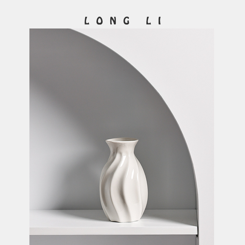 隆利陶瓷花器日式家居迷你陶瓷花瓶玄關擺件裝飾軟裝乾花花瓶條紋