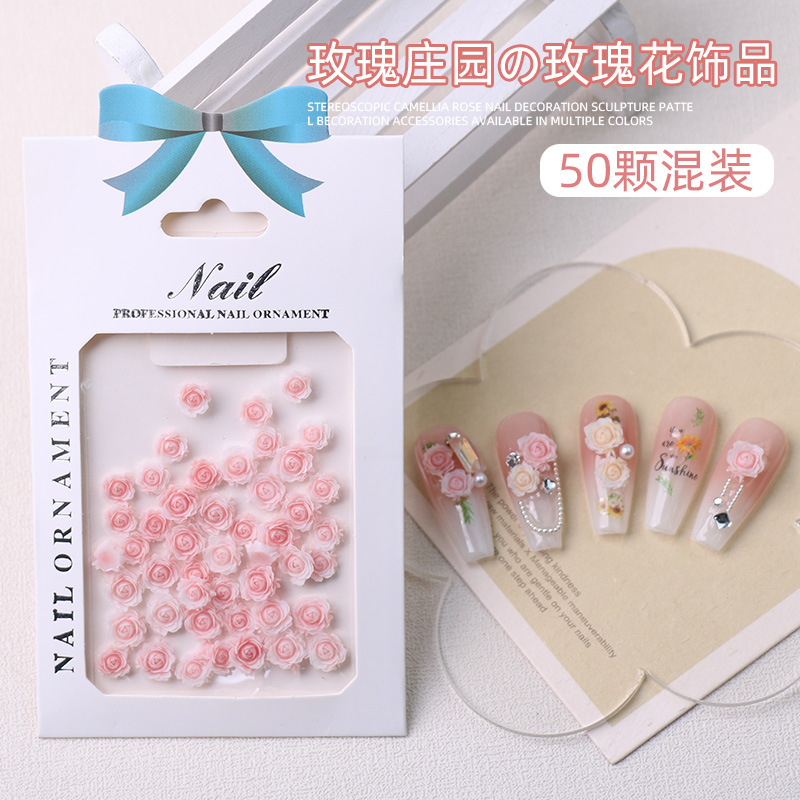 05 # 핑크 장미 장식품-[50 조각 크기 혼합]]