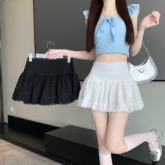 纯欲芭蕾风蕾丝a字短裙夏季新款高腰防走光木耳边蓬蓬半身裙女