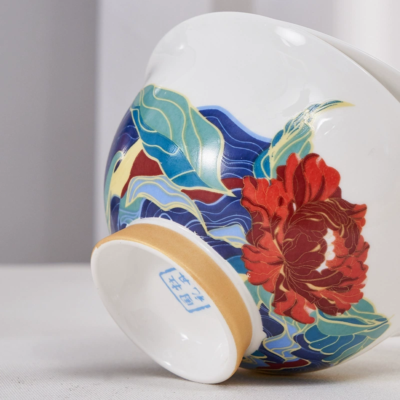 National Trend Peony Ceramic Tableware 16 Skull and Porcelain Gift Combination Gift New Chinese Spoons Bowls and Dish Thermal Transfer Tableware