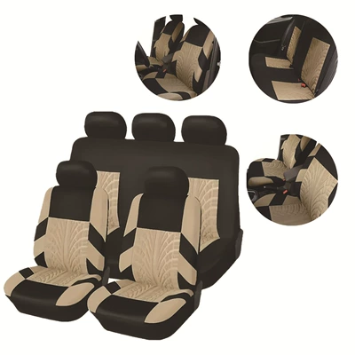 European and American style personality fashion press flower mark fabric seat cover four seasons general-purpose car five-seat 9-piece cushion (Universal seat cover) - black-rice-press-9-piece-set-with-5-seats-general