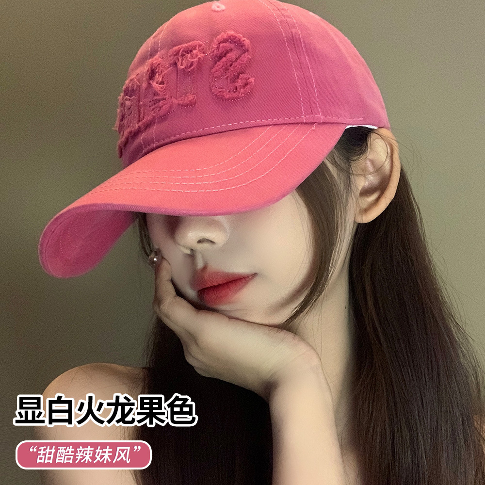 Sombrero de béisbol de letras rosa dulce primavera y otoño femenino versátil cara pequeña gorra de cabeza grande gorra de lengua de pato japonesa