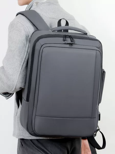 Cross-Border Men's Laptop Bag with Expandable Features, Stylish Business Backpack with USB Port, Commuter Notebook Backpack, Trendy