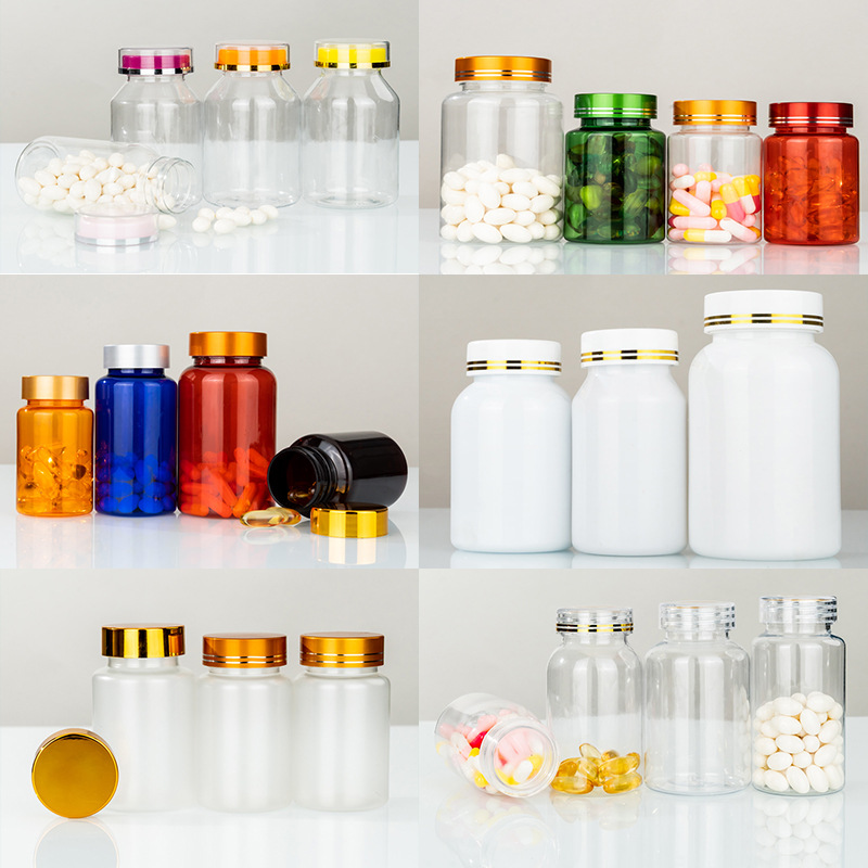 Botella de plástico PET con tapa, botella de grado alimenticio para caramelos en tabletas, tabletas de calcio con aceite de pescado de 100 ml, botella de plástico para vitaminas, botella vacía