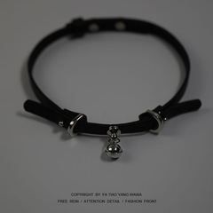 choker双耳小铃铛PU皮项圈时尚锁骨链制颈带圣诞节个性潮颈链