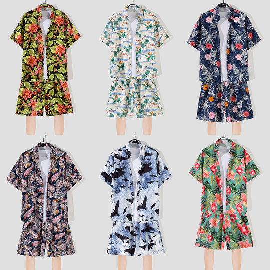 Thailand Short-sleeved Flower Shirt suit Hainan Island Clothing Beach Clothing Sanya Summer Style Thailand Travel Couple Style Summer