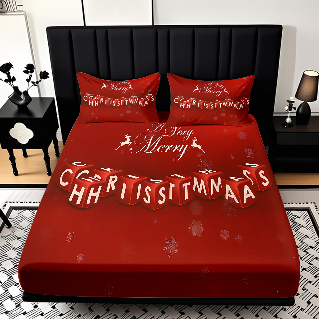 TEMU / JIT nuevos productos transfronterizos adorables series de Navidad molido HD impresión digital cama de cama Kasa set ropa de cama