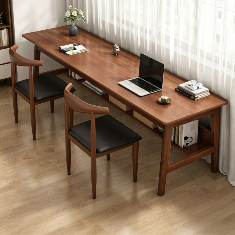 Long Narrow Table Against the Wall, Rectangular Office Desk, Double Desk, Home-Use Solid Wood Leg Computer Desk, Workbench