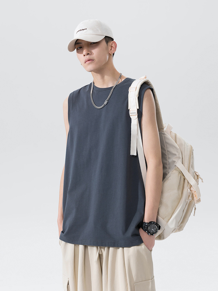 Ropa de hombre ACU | Chaleco de hombre de algodón puro marca de moda sin mangas camiseta de color sólido 2025 verano suelto top de fondo de todo fósforo