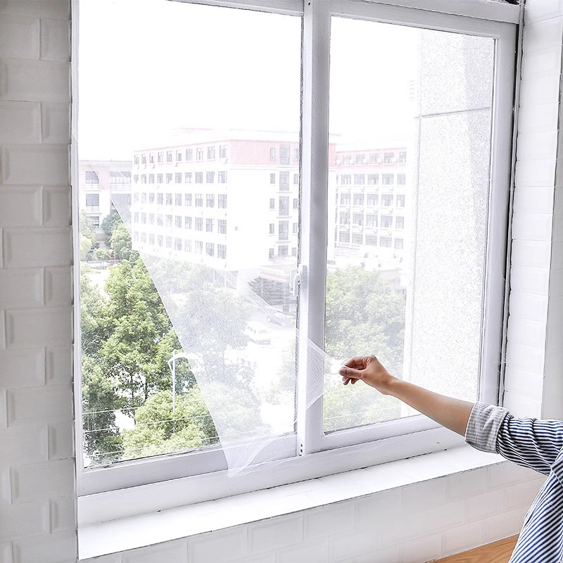 Foreign Trade Wholesale Anti-Mosquito Screen Polyester Thickeneded Self-Adhesive with Velcro Screen Net Simple Invisible Household Window Screen Net