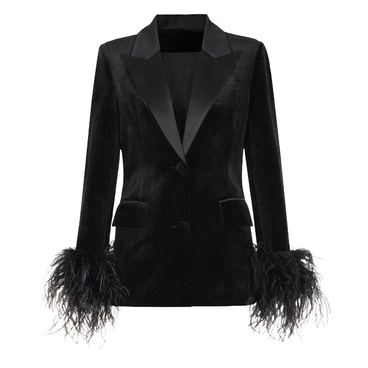 En stock, chaqueta de terciopelo de moda para mujer, primavera y otoño 2025, chaqueta de plumas de avestruz, traje, abrigo, suministro de comercio exterior