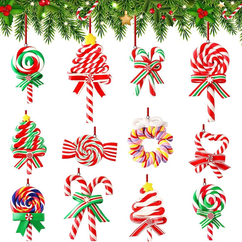 12 個クリスマスキャンディデコレーション木製ロリポップハンギングオーナーケーンクリスマスツリー装飾クリスマスパーティー用|undefined