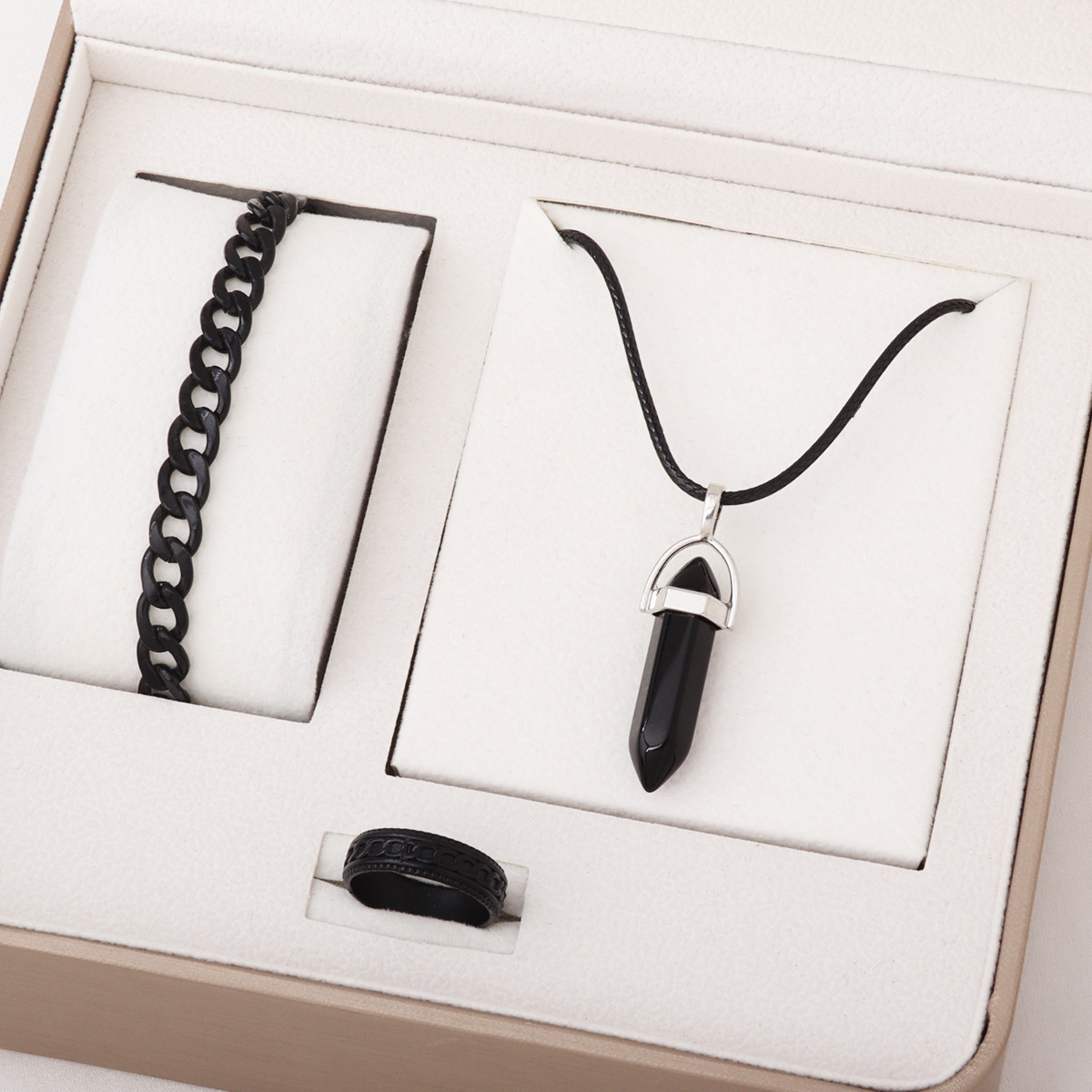 Temu Popular Style Minimalist Versatile Bullet Necklace Ring Bracelet Jewelry Set Wholesale