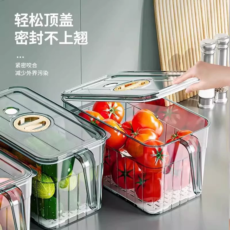 Refrigerator fresh storage box, food‑grade kitchen organizer with handle, drying‑rack options