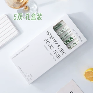 网红创意赫本风新款绿色家用5双装易清洗耐高温陶瓷筷子礼品