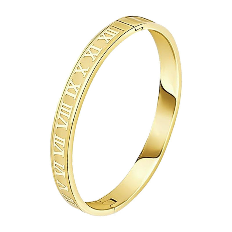 Alloy Bracelet Cross-Border Hot-Selling Simple Greek Numbers Roman Fashion Open Buckle Egg-Shaped Bracelet Europe and America