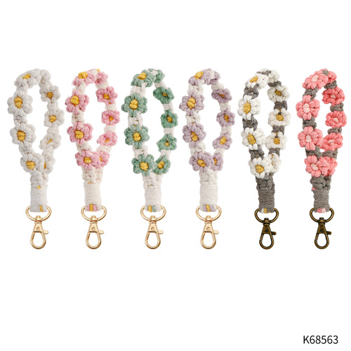 Bohemian resort style cross-border flower chrysanthemum wrist strap small daisy keychain hand-woven keychain