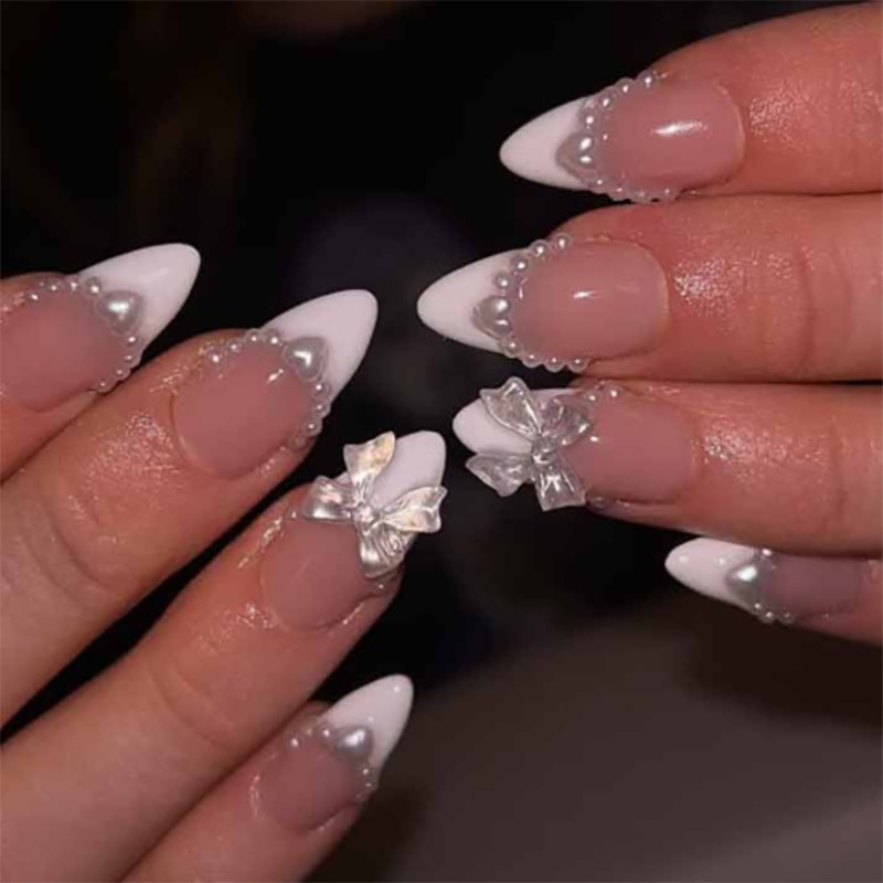 Cross-Border Wearable Manicure French Almond-Shaped Fake Nails Removable Repeatable Nails Wholesale Cross-Border Wearable Manicure French Almond-Shaped Fake Nails Removable Repeatable Nails Wholesale