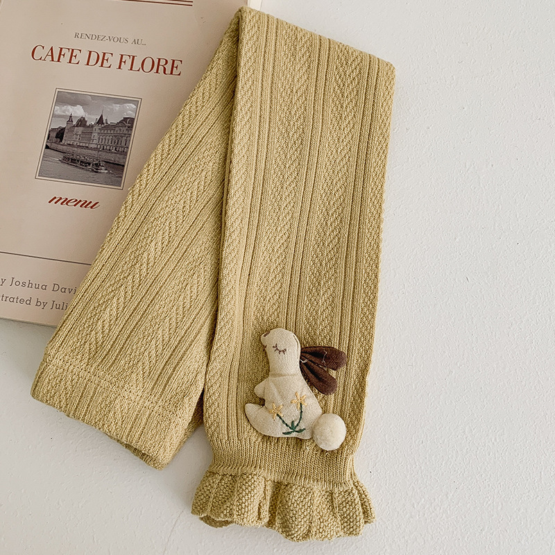 Pantalones para niños de algodón con volantes y pompón de conejo – moda primavera-otoño, para uso exterior.