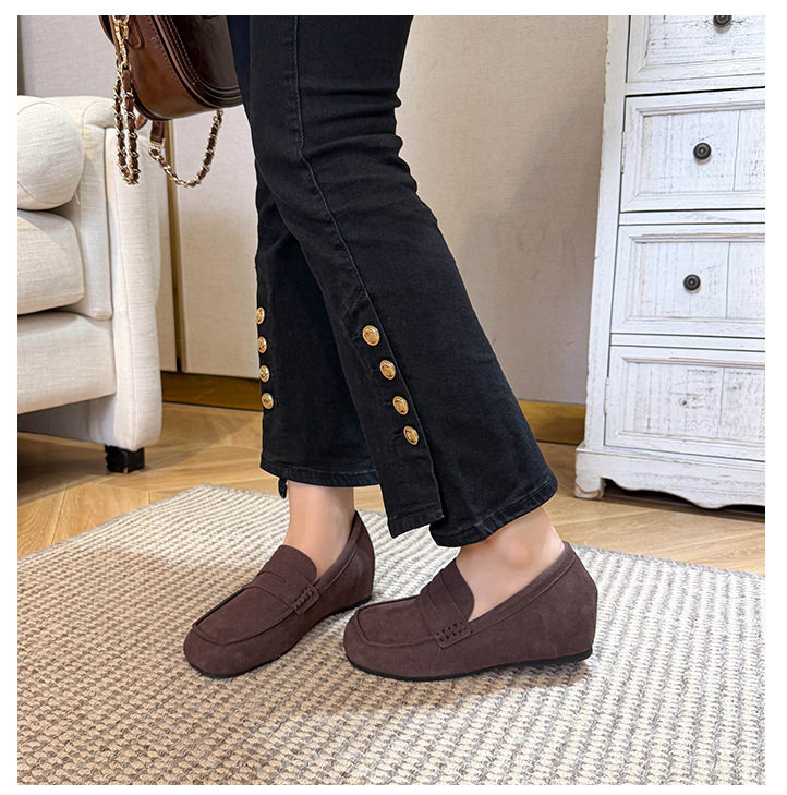 Giày nữ đế mềm tăng chiều cao 5 cm mũi tròn form rộng size lớn — Khaki (toàn dải), Màu mơ (toàn dải), nâu sẫm chi tiết 15