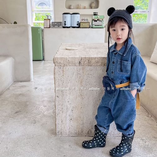 2024 spring children's clothing children's Korean denim jumpsuit spring long-sleeved jumpsuit boys and girls pants 122520