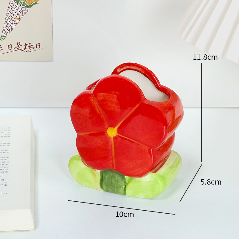 붉은 꽃 펜 홀더