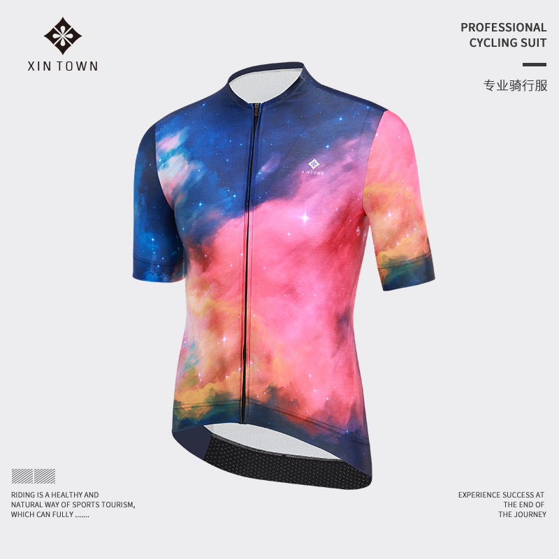 Xintown Galaxy Short-Sleeved Long Top Cycling Clothing for Women Moisture-Absorbent Quick-Drying Sweat-Wicking Road Bike Summer Men and Women